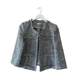 Le Lis Tweet Gray White Fringe Open Front Women’s Career Office  Blazer S #2004